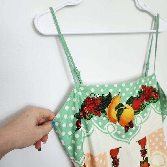 Caroline Constas Fruit Print Linen Blend Maxi Dress M Cottagecore Farmhouse Chic - Picture 5 of 9